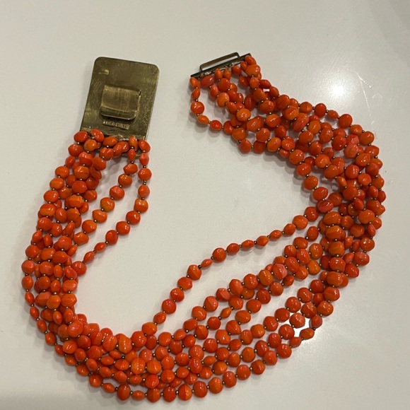 Luisa Conti 7 strand coral glass choker with brass - Picture 2 of 7
